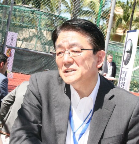 Hirotsugu Terasaki, vice-president of Soka Gakkai International, speaking in Nuevo Vallarta on progress towards a treaty to ban nuclear weapons. Credit: Courtesy of Kimiaki Kawai