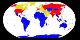 Image:  Nuclear-Weapon-Free Zones (Blue); Nuclear weapons states (Red); Nuclear sharing  (Orange); Neither, but NPT (Lime green). CC BY-SA 3.0