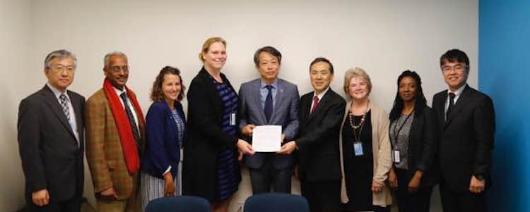 Photo: Faith Communities Concerned about the Humanitarian Consequences of Nuclear Weapons met with Kim Won-Soo, UN High Representative for Disarmament Affairs to hand over an interfaith joint statement. at United Nations Headquarters, New York. Credit: Facebook Kimiaki Kawai