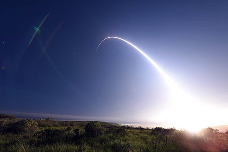 Photo: An unarmed Minuteman III intercontinental ballistic missile is launched during a 2016 operational test at Vandenberg Air Force Base, California. Credit: Senior Airman Kyla Gifford/U.S. Air Force.