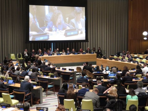 Dr. Emily Welty from WCC delivers the interfaith joint statement at the NPT Review Conference. Credit: Kimiaki Kawai/ SGI