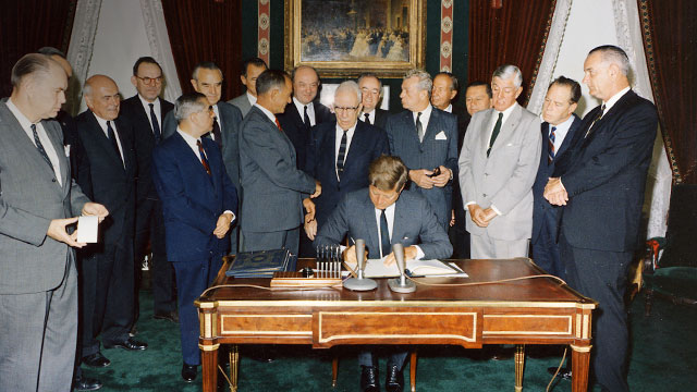 Photo: Achieving a nuclear test ban treaty became a major initiative of JFK's presidency. This was during the most dangerous period of the Cold War with the Soviet Union. Credit: CTBTO