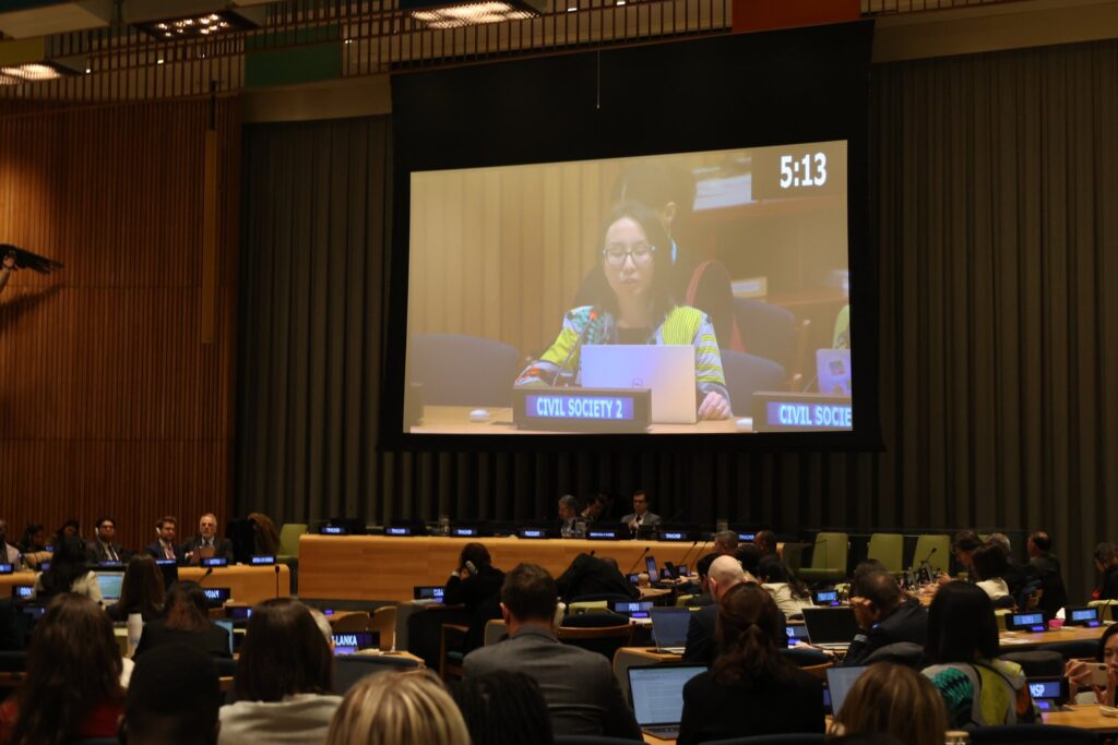 Anna Ikeda of SGI delivered a joint statement endorsed by 115 inter-faith and civil society organizations (CSOs) on 29 November. Photo Credit: SGI. 