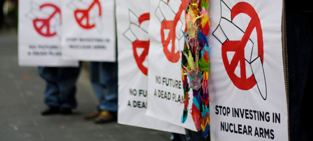 Demonstrators call for a ban on nuclear weapons. Credit: ICAN/Tim Wright