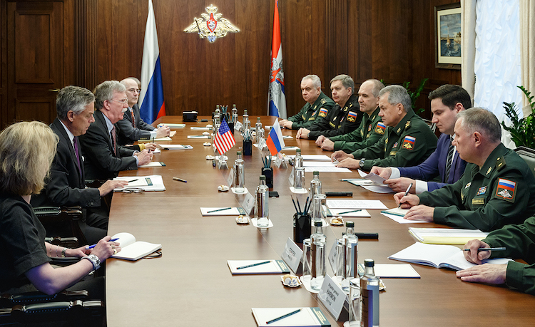 Photo: John R. Bolton holds a meeting with Russian Defense Minister Sergei Shoigu in Moscow on 23 October 2018. CC BY 4.0