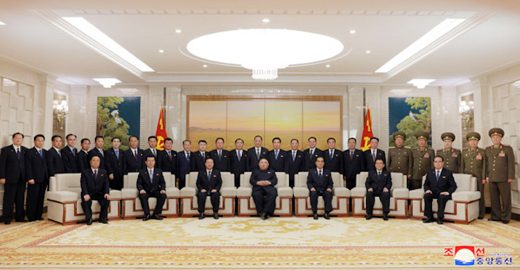 Photo: North Korea’s Kim Jong Un has photo session with newly-elected members of Party and State leadership bodies. Credit: KCNA.