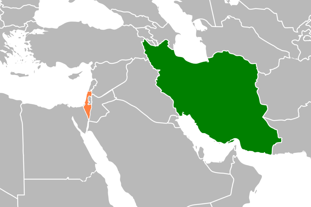 Map of the Middle East, with Israel highlighted in orange and Iran highlighted in green. By Torsten - own work, CC BY-SA 3.0