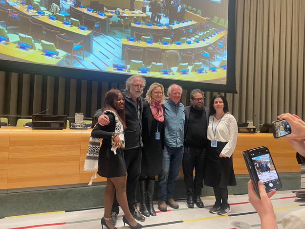 Mexican artist Pedro Reyes (second right) at the ‘Artists Against the Bomb’ event, held in the United Nations Trusteeship Council. Credit: Oritro Karim/IPS